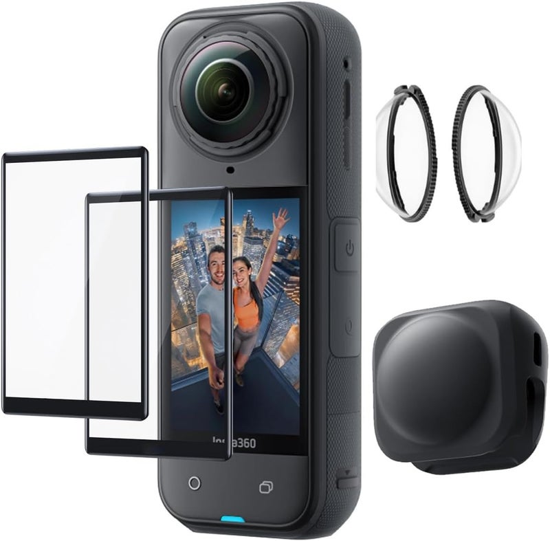 Fotoleey Lens Guard for Insta360 X5 with Tempered Screen Protector 2 Pack and Silicone Lens Cap - Image 1